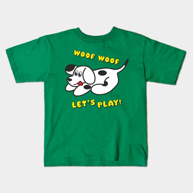 Woof woof! Let's play! Kids T-Shirt by aceofspace